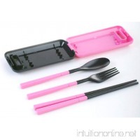 LSW Travel Compact Utensil Set with Fork  Spoon  Chopsticks  and Carrying Case (Pink) - B00J9N3WX6